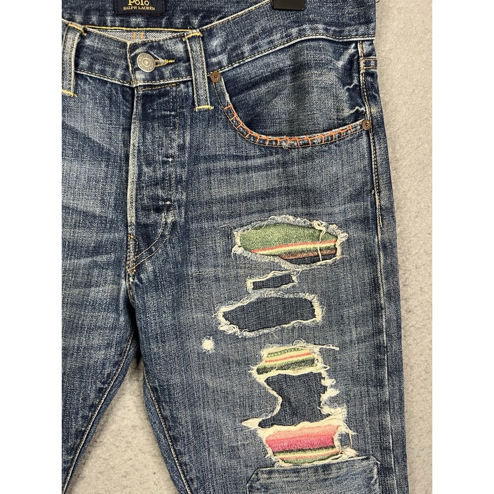 Polo Ralph Lauren Varick Slim Straight Distressed Serape Patchwork Mens 31x30 - Picture 6 of 16